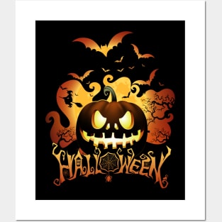 happy halloween horror nights pumpkins and witches Posters and Art